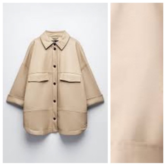 NWT. Zara Beige Faux Leather Overshirt with Chest Pockets. Size S. - Picture 6 of 10